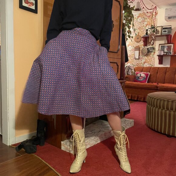 1980s handmade blue and purple print circle skirt with pockets! - Picture 3 of 14